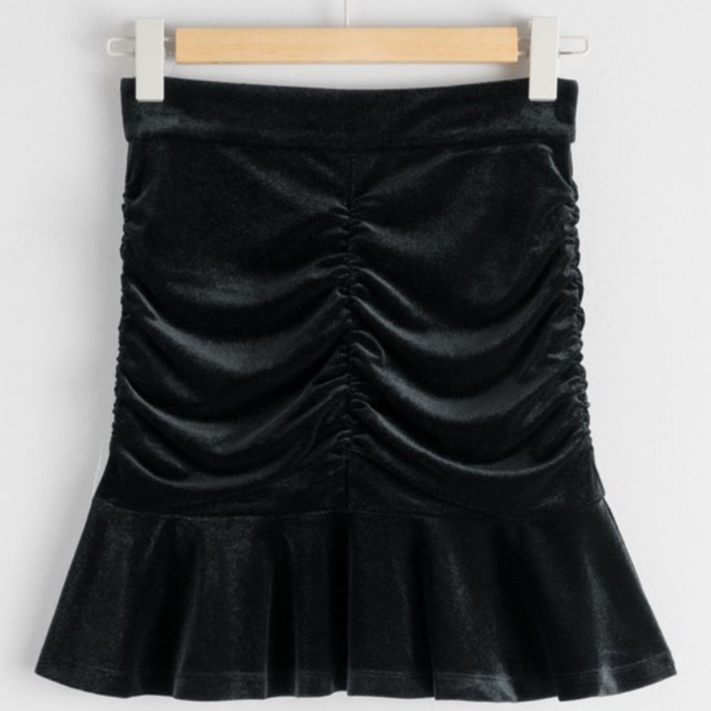 & Other Stories Velvet Ruched Skirt